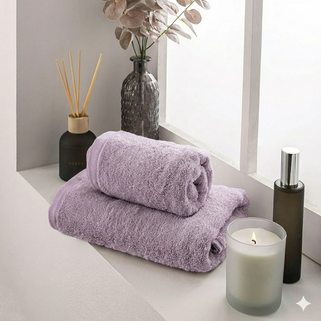 Set 2 Asciugamani in Spugna di Cotone Atelier Fragrance Standard Tinta Unita Lilac - Image 2