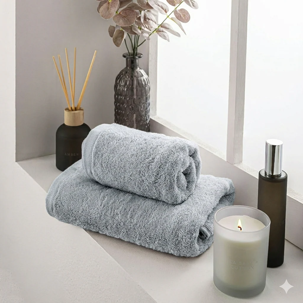 Asciugamano in Spugna di Cotone Atelier Fragrance 70x140 cm Tinta Unita Silver Sky - Image 2