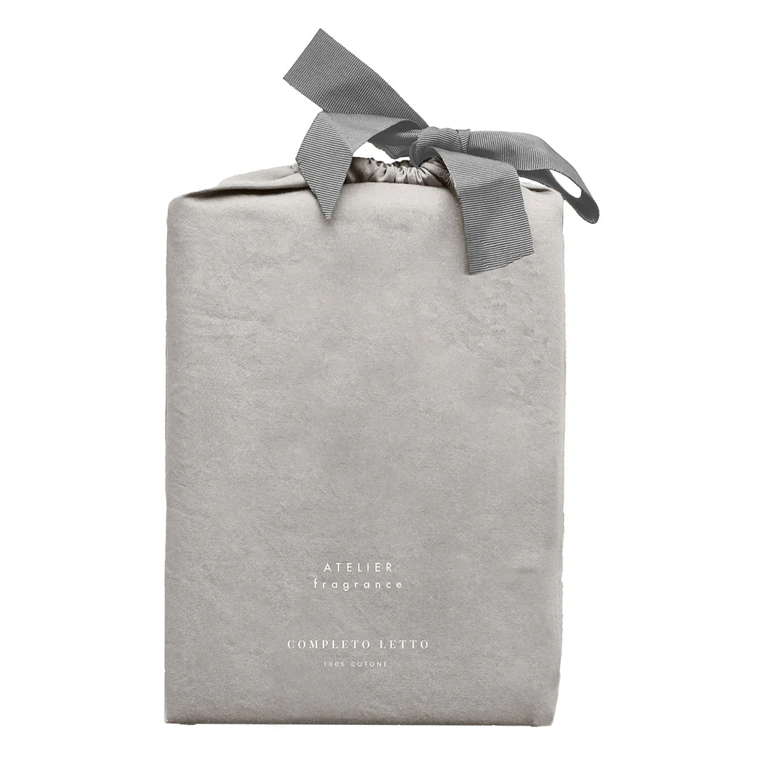 Completo Letto Matrimoniale in Cotone Atelier Fragrance Tinta Unita Ash Grey - Image 4
