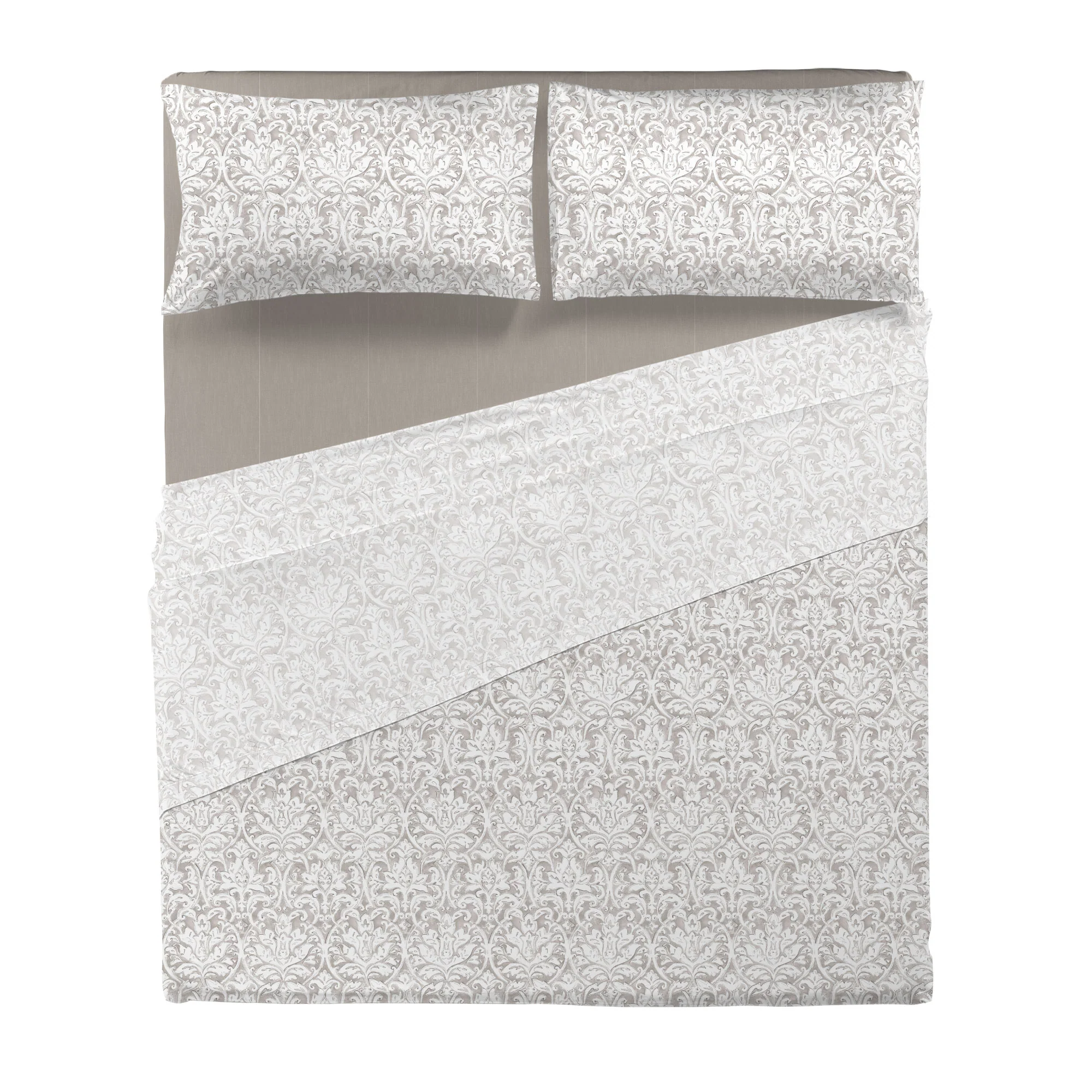 Completo Letto Matrimoniale in Cotone con Stampa - Fantasia Filomena Taupe - Image 3