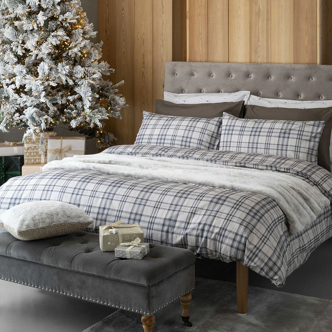 Completo Letto Matrimoniale in Cotone con Stampa - Fantasia Himalayan Home Kody Grey - Image 3