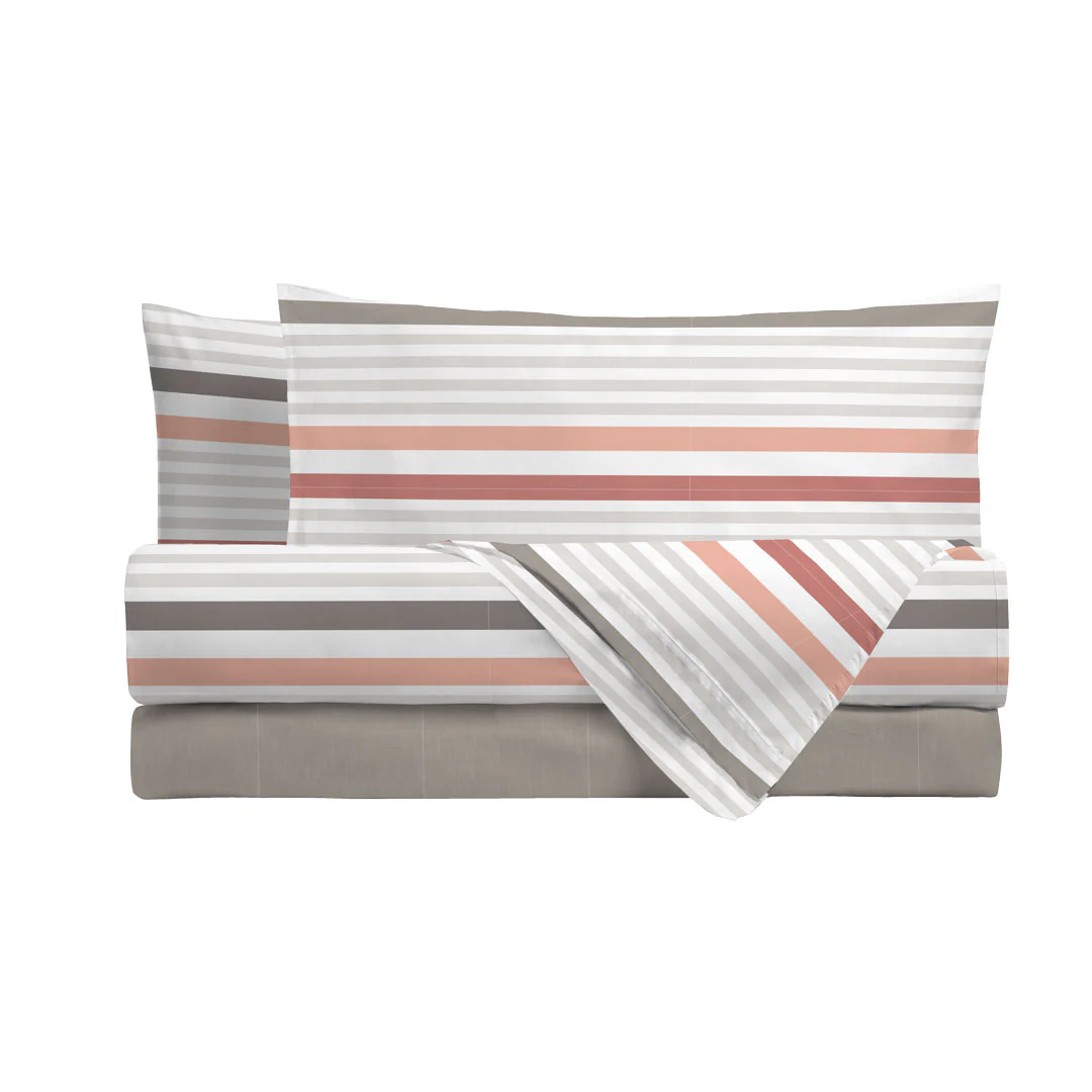 Completo Letto Matrimoniale in Cotone con Stampa - Fantasia Romeo Coral - Image 2