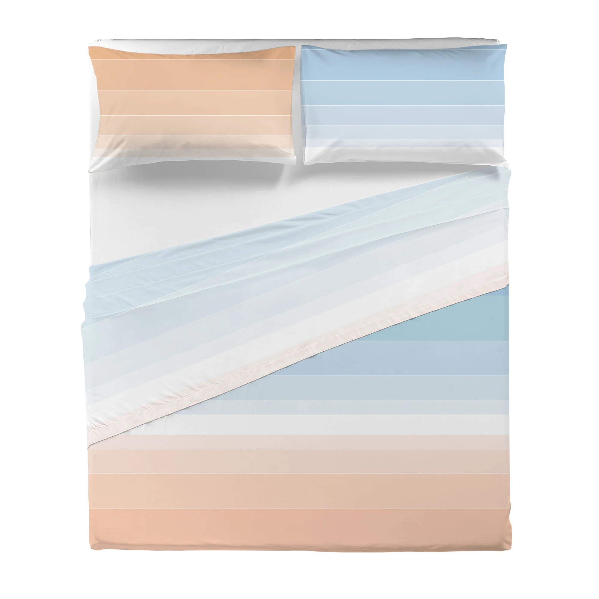 Completo Letto Matrimoniale in Cotone con Stampa - Fantasia Shades Light Blue Peach - Image 3