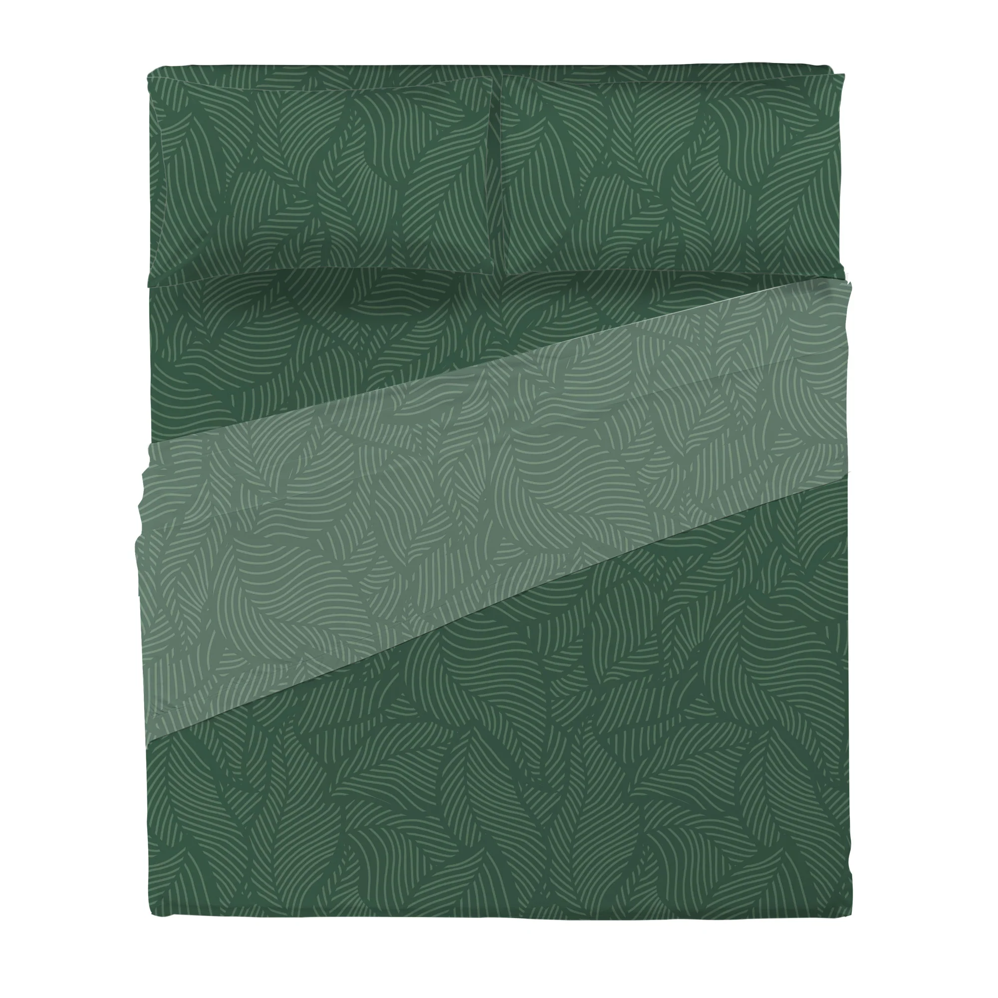Completo Letto Matrimoniale in Cotone con Stampa Gylfe Green - Image 3