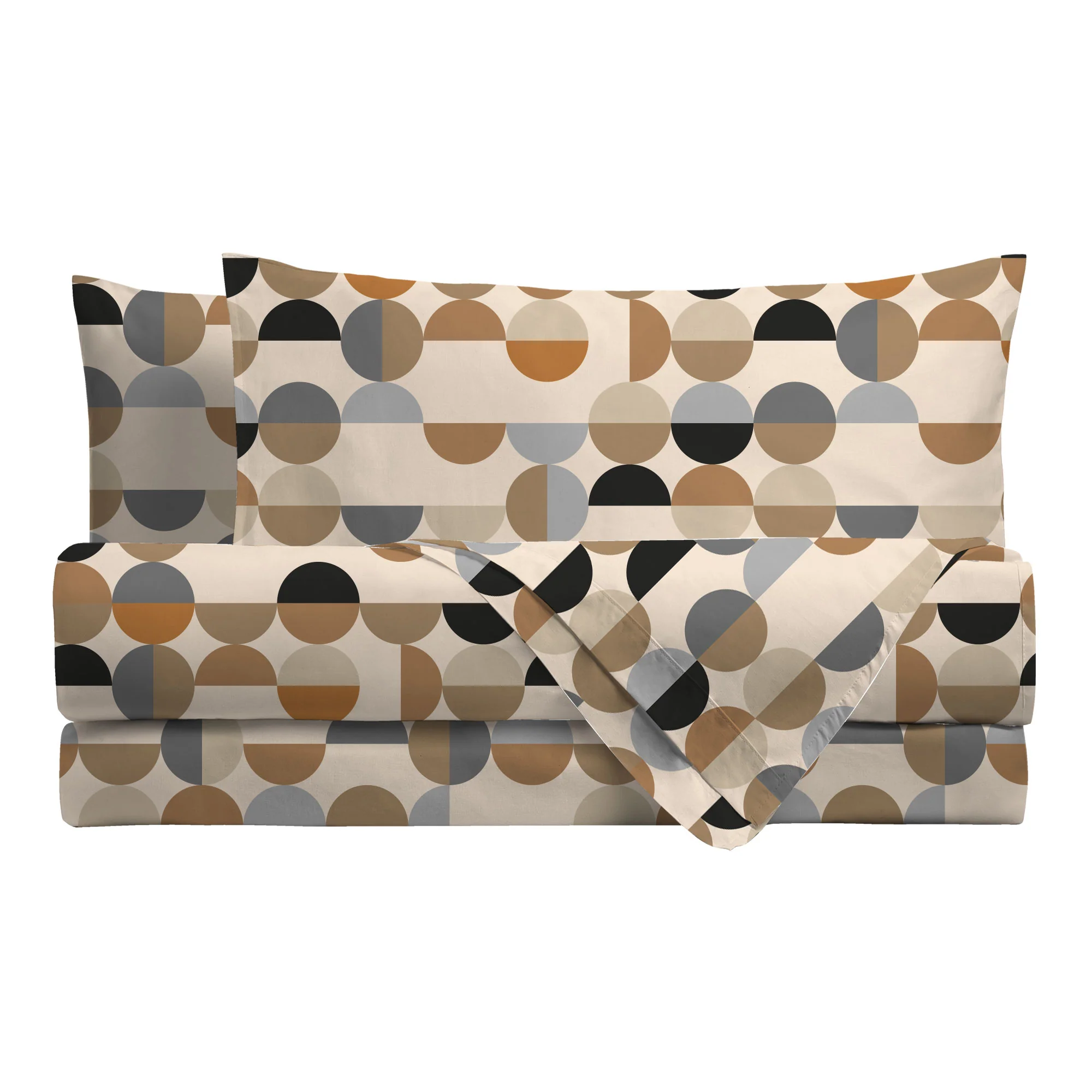 Completo Letto Matrimoniale in Cotone con Stampa Sjul Beige - Image 2