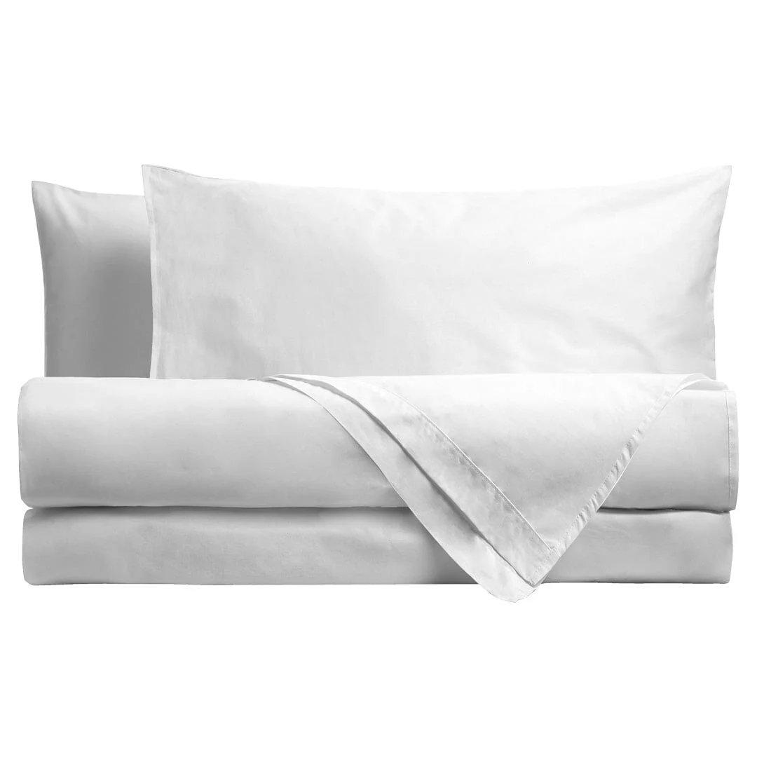 Completo Letto Matrimoniale in Cotone - Tinta Unita Bianco