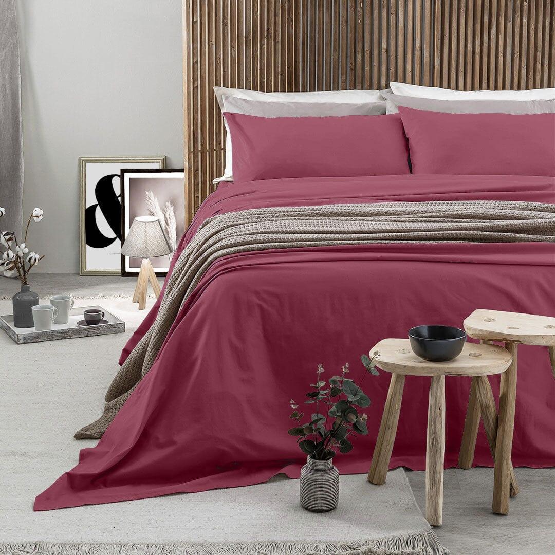 Completo Letto Matrimoniale in Cotone - Tinta Unita Burgundy - Image 3