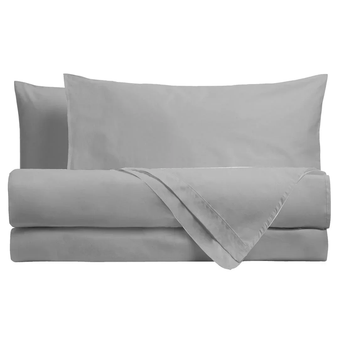 Completo Letto Matrimoniale in Cotone - Tinta Unita Grigio Chiaro