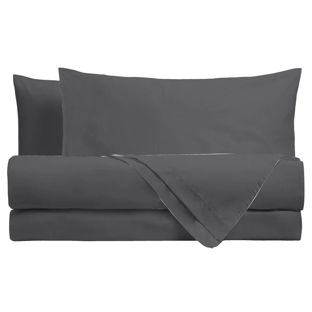 Completo Letto Matrimoniale in Cotone - Tinta Unita Grigio Scuro