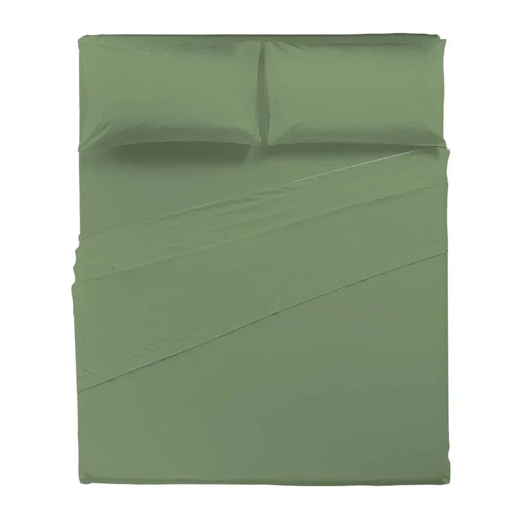 Completo Letto Matrimoniale in Cotone - Tinta Unita Verde - Image 2