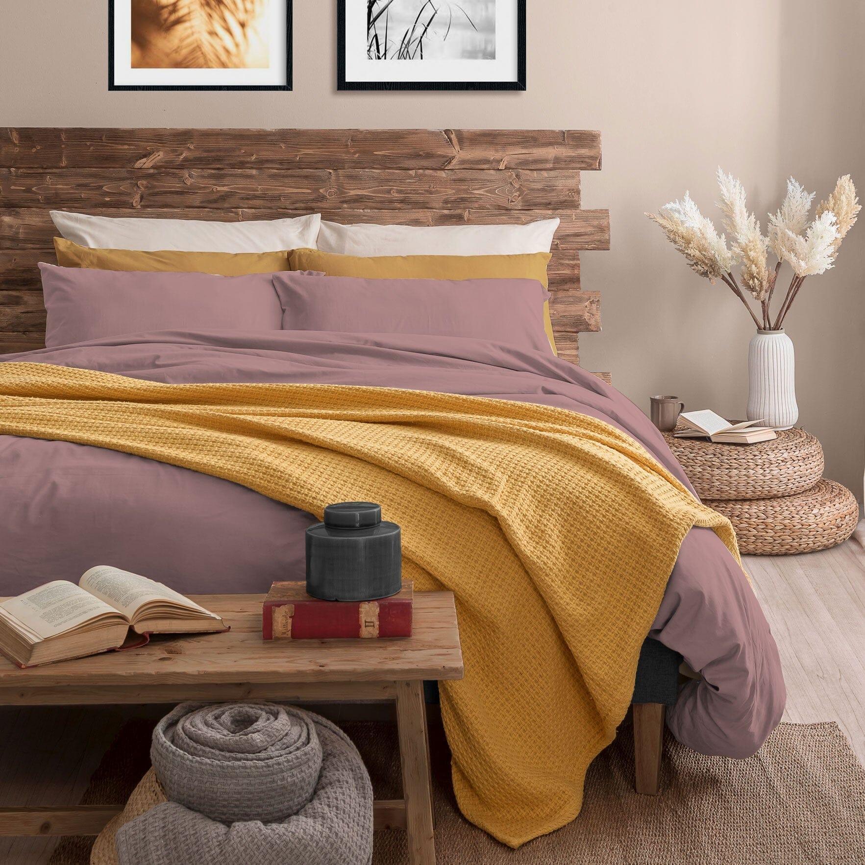 Completo Letto Matrimoniale in Microfibra Softy Yarn - Tinta Unita Mauve
