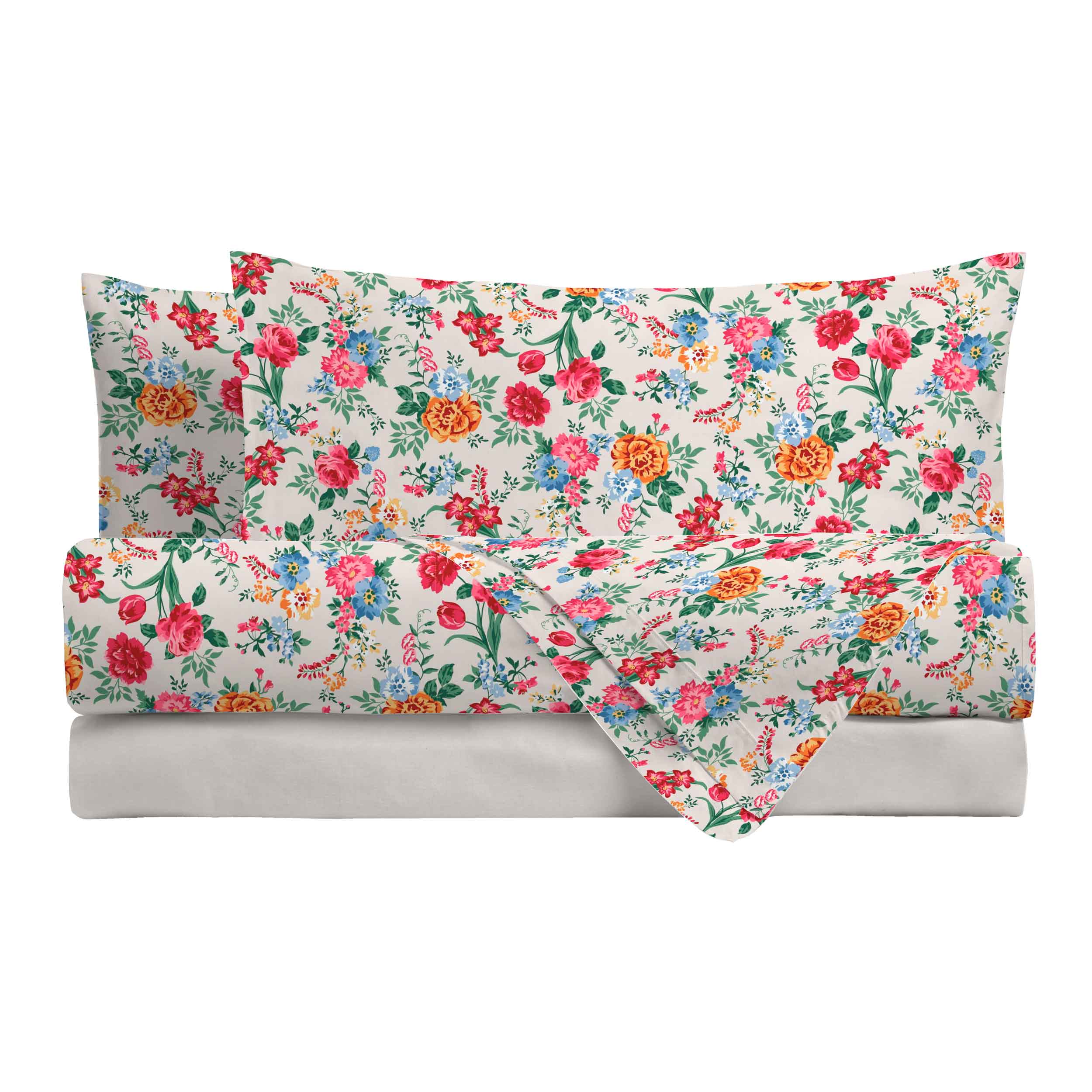 Completo Letto Piazza e Mezza in Cotone con Stampa - Fantasia Secret Garden Debby Beige