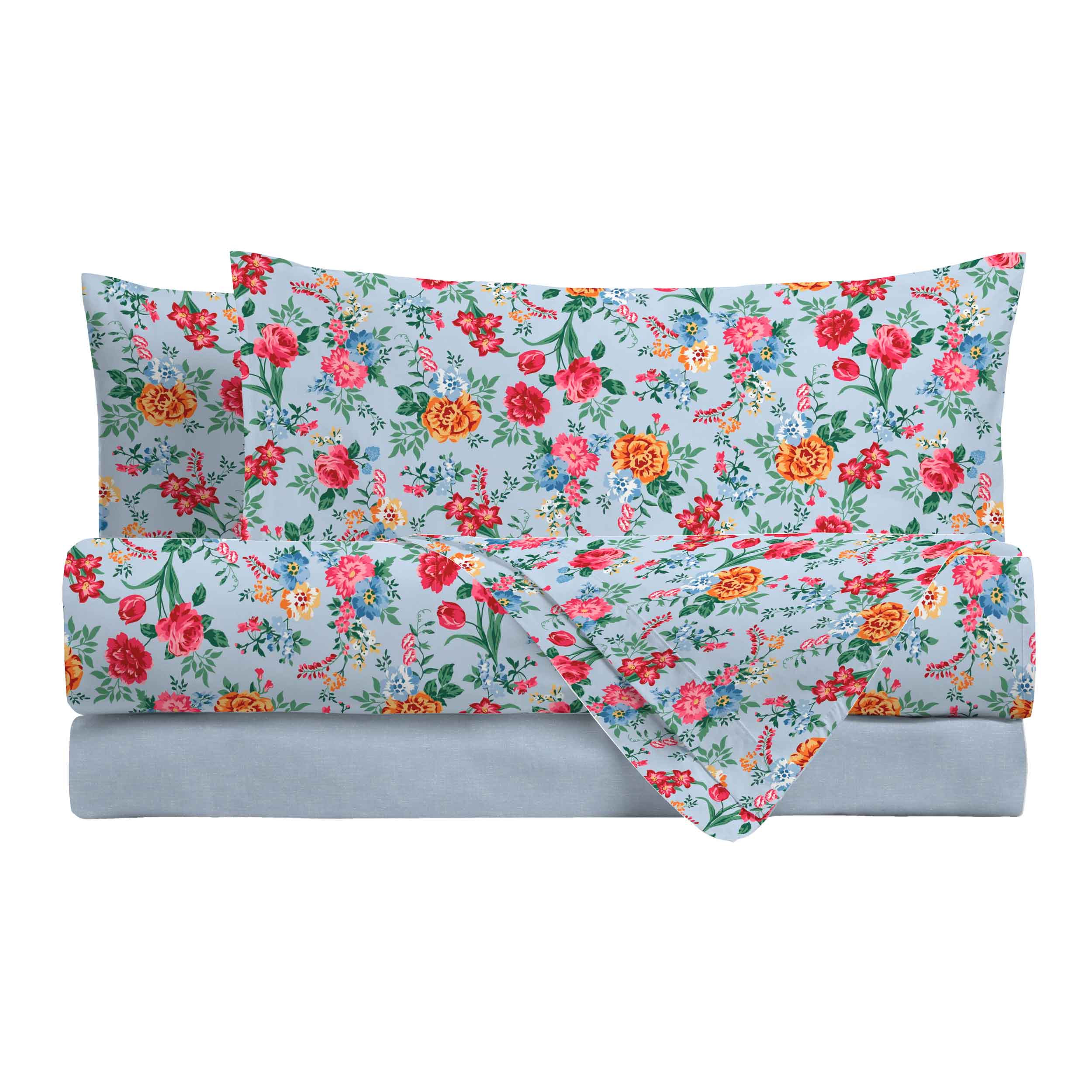 Completo Letto Piazza e Mezza in Cotone con Stampa - Fantasia Secret Garden Debby Light Blue