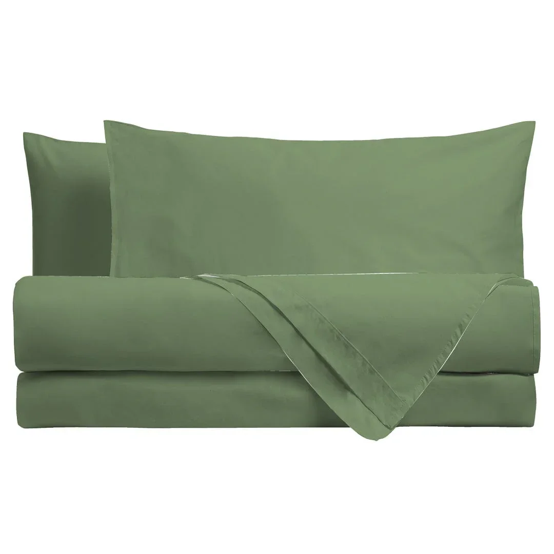 Completo Letto Piazza e Mezza in Cotone - Tinta Unita Verde