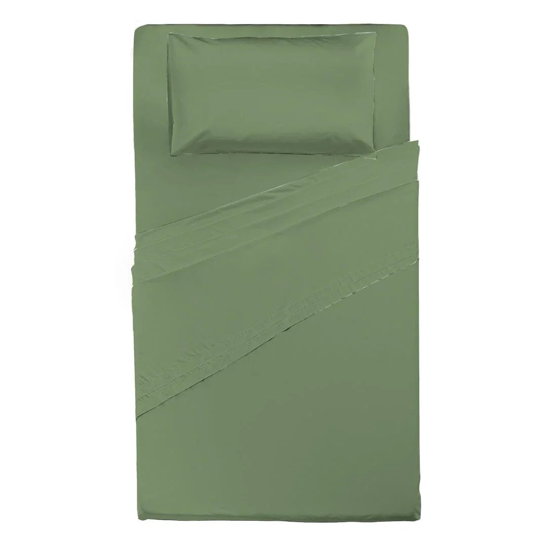 Completo Letto Piazza e Mezza in Cotone - Tinta Unita Verde - Image 2