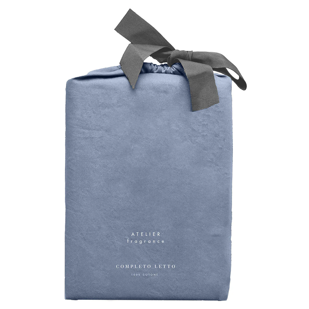 Completo Letto Singolo in Cotone Atelier Fragrance Tinta Unita Blue - Image 4