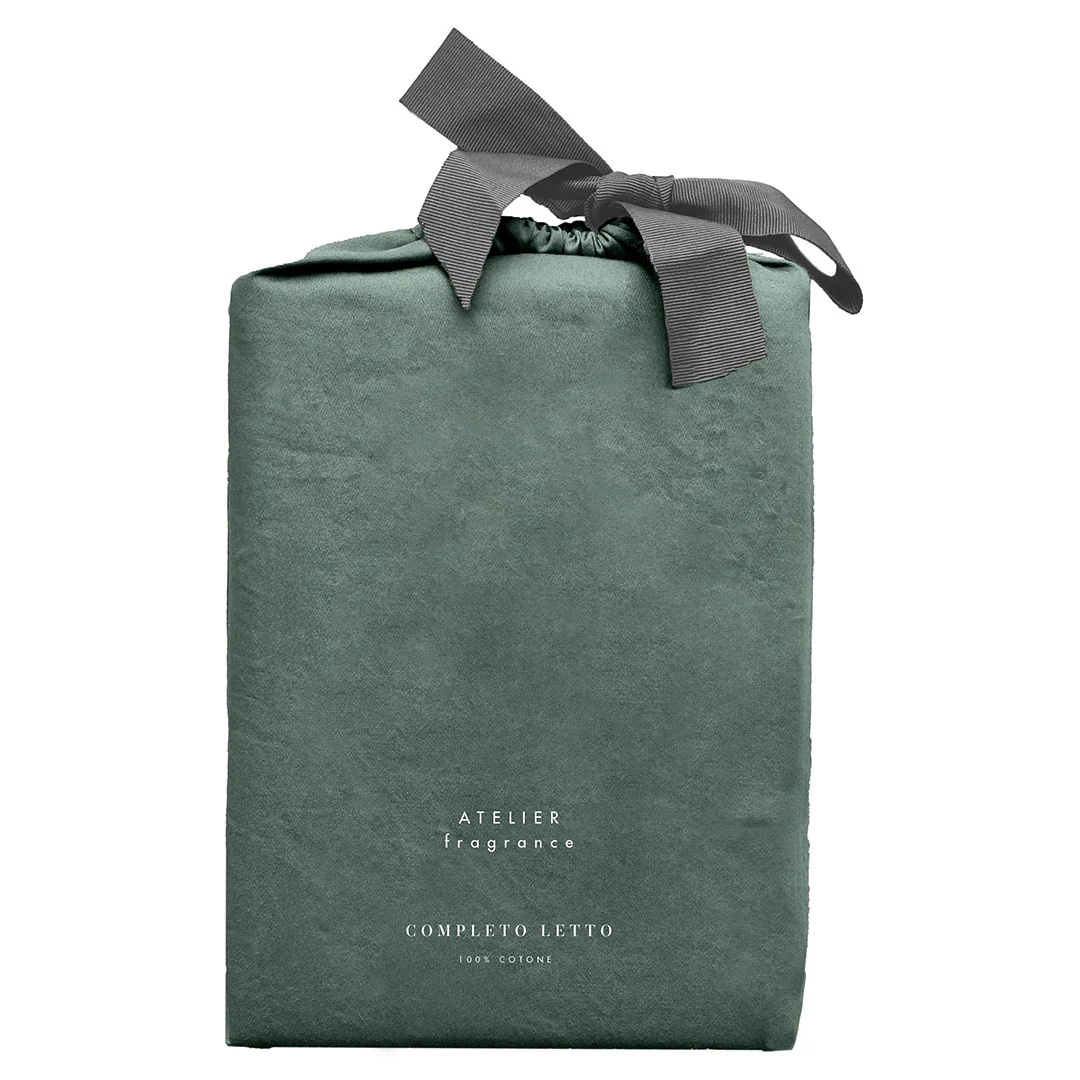 Completo Letto Singolo in Cotone Atelier Fragrance Tinta Unita Dark Green - Image 4