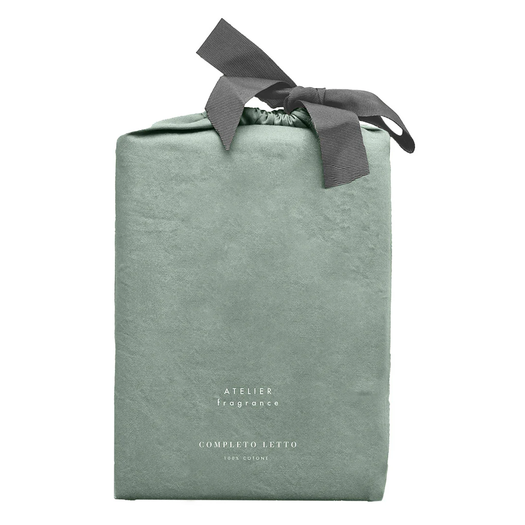 Completo Letto Singolo in Cotone Atelier Fragrance Tinta Unita Sage Green - Image 4