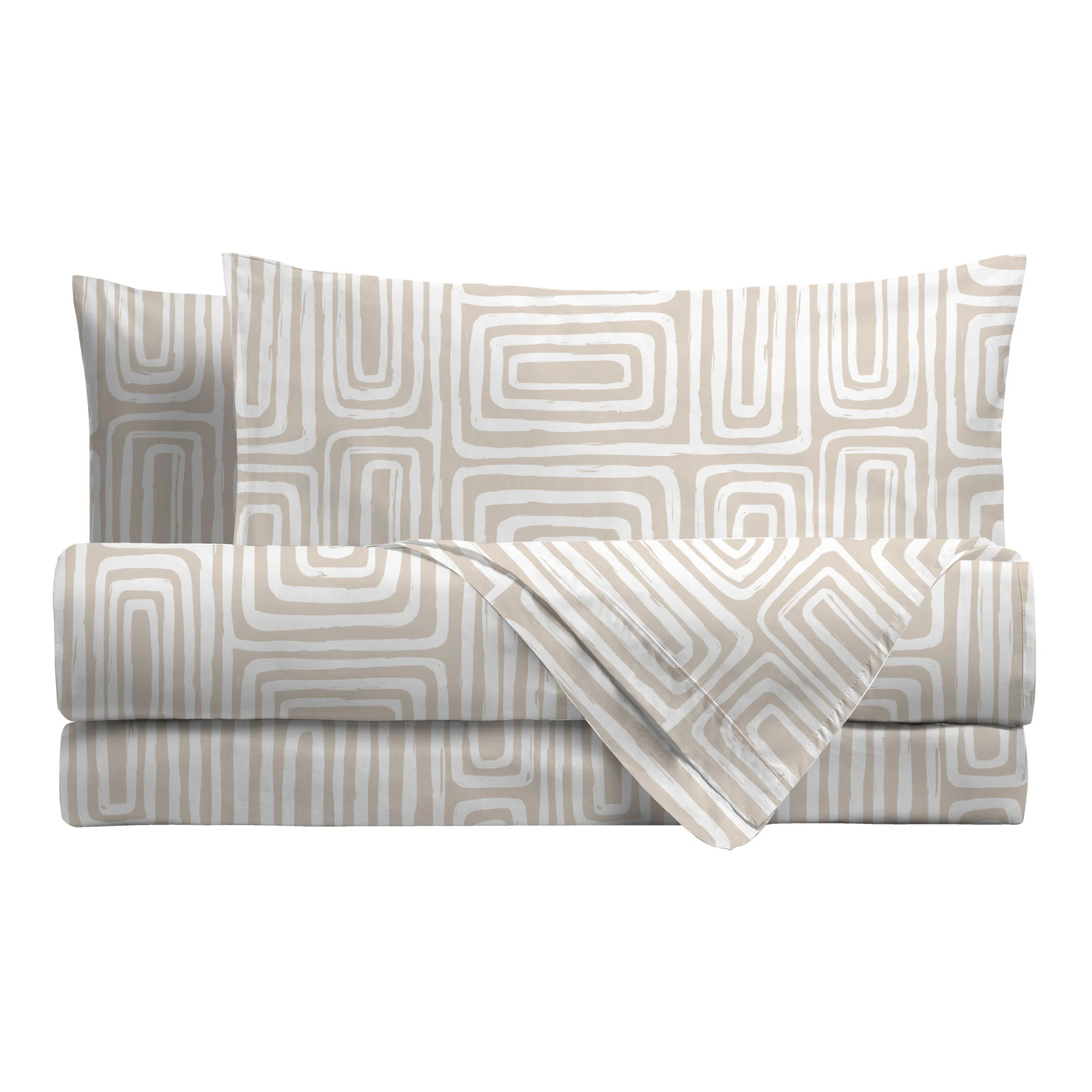Completo Letto Singolo in Cotone con Stampa Danjel Beige - Image 2