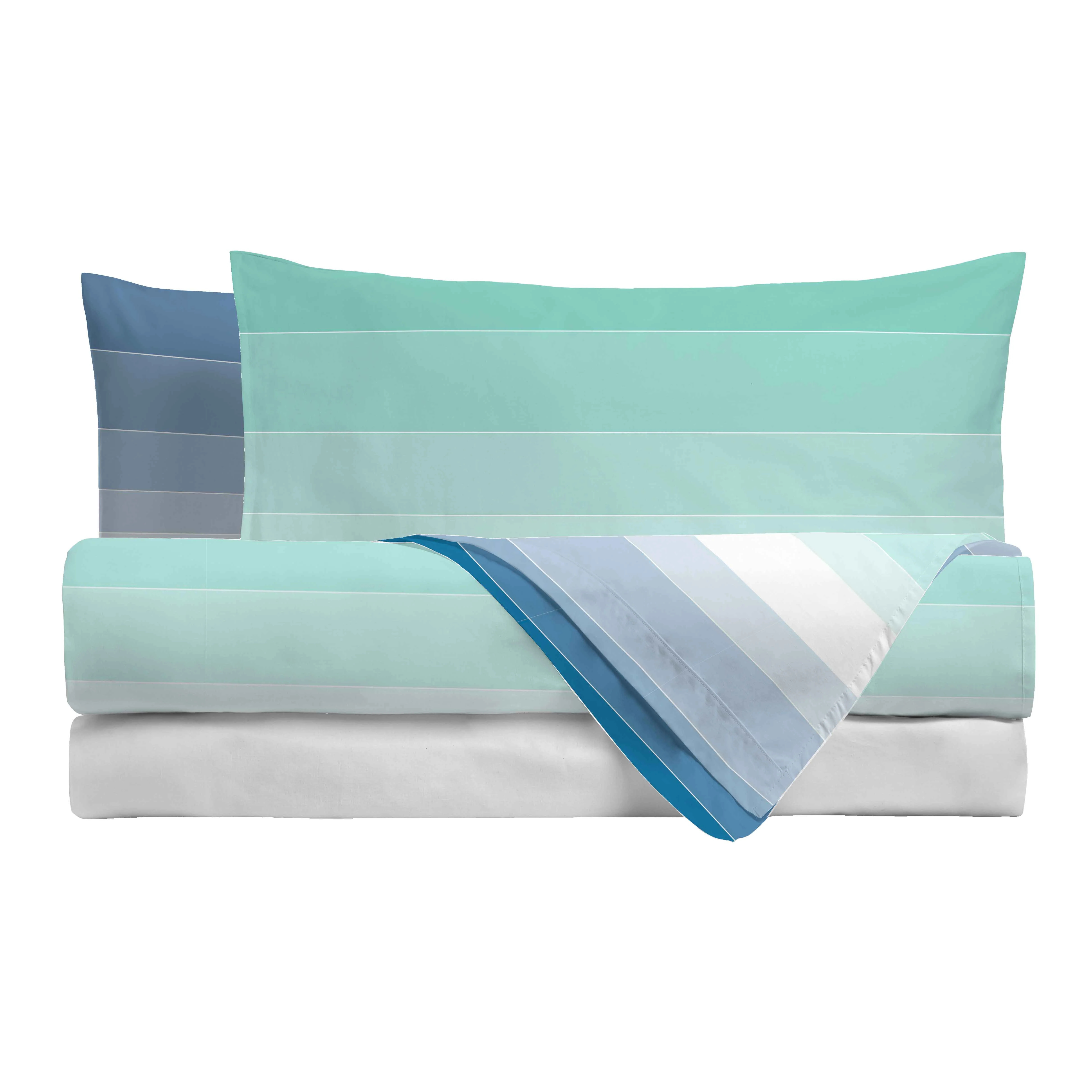 Completo Letto Singolo in Cotone con Stampa - Fantasia Shades Blue Marine