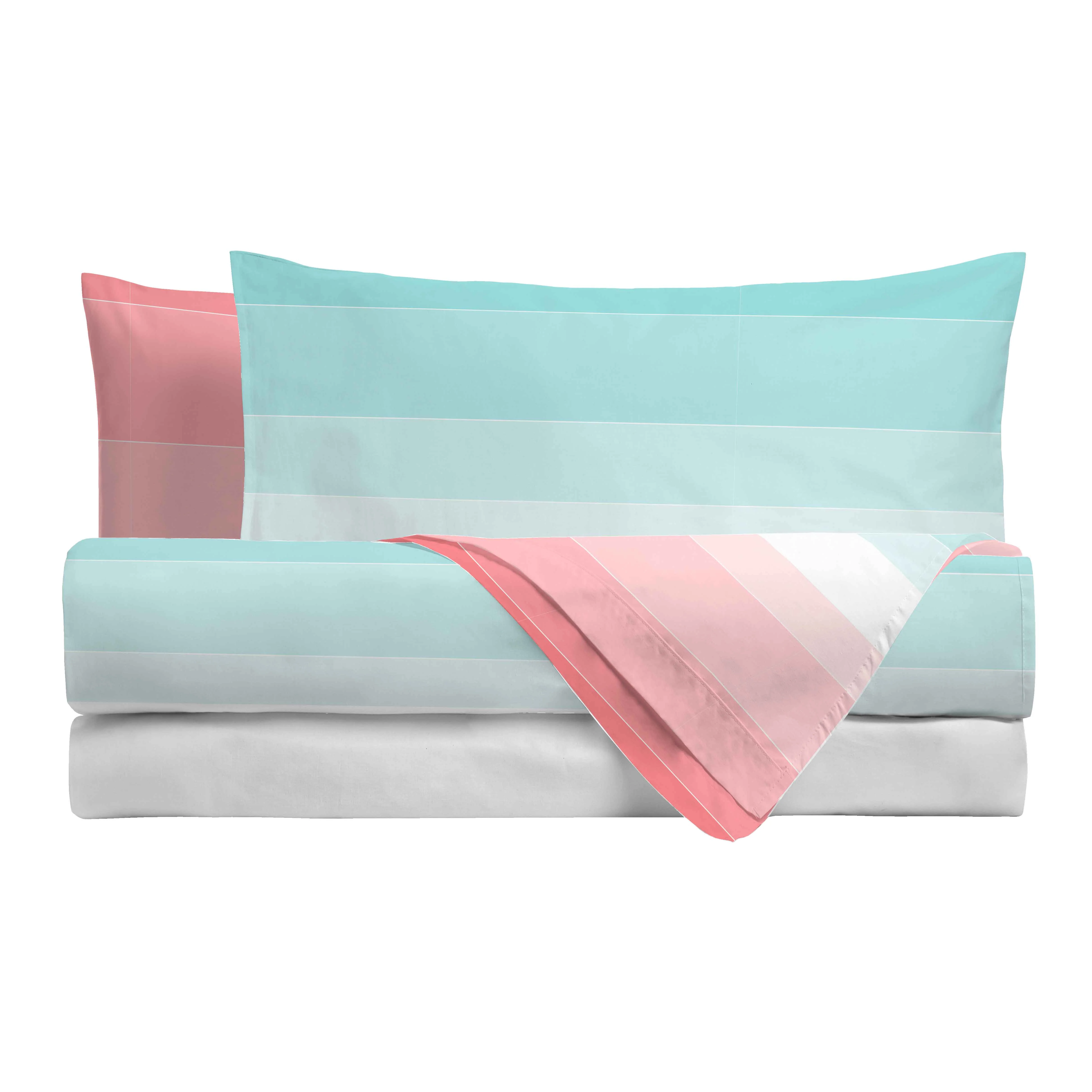 Completo Letto Singolo in Cotone con Stampa - Fantasia Shades Pink Aqua