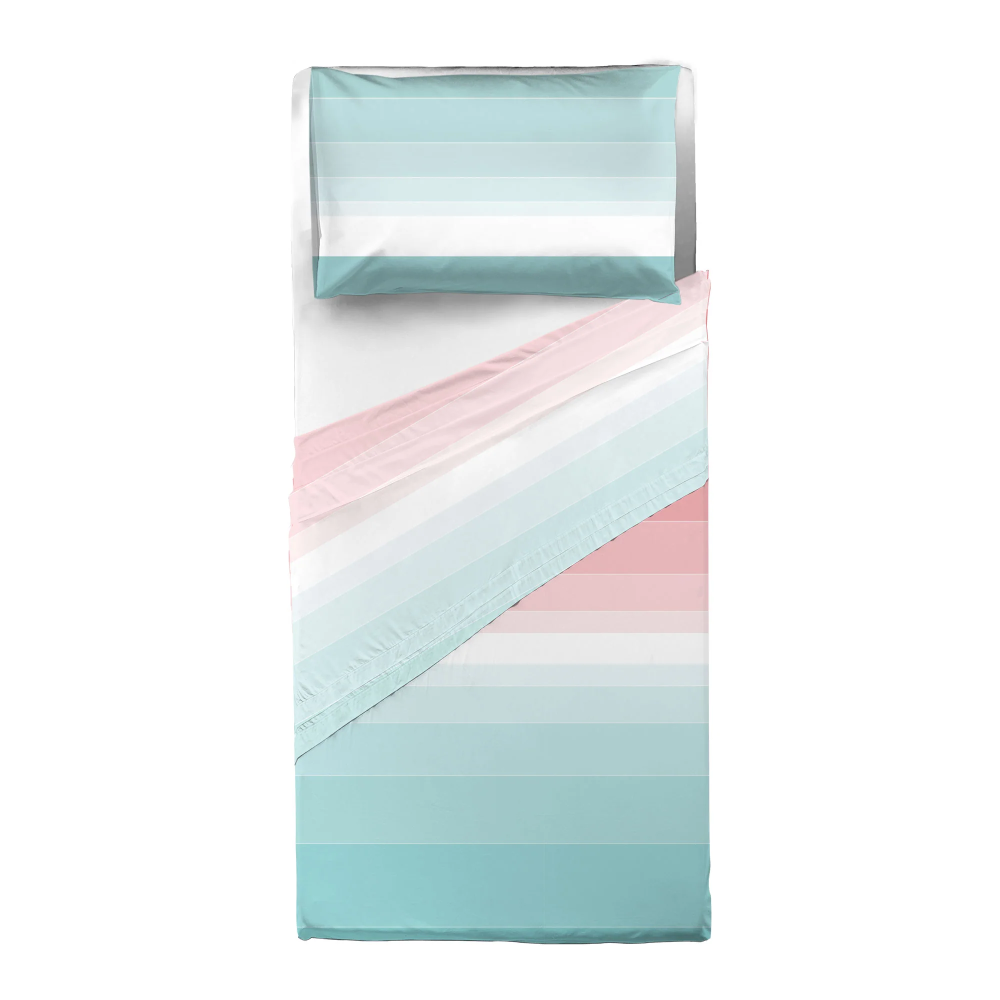 Completo Letto Singolo in Cotone con Stampa - Fantasia Shades Pink Aqua - Image 2