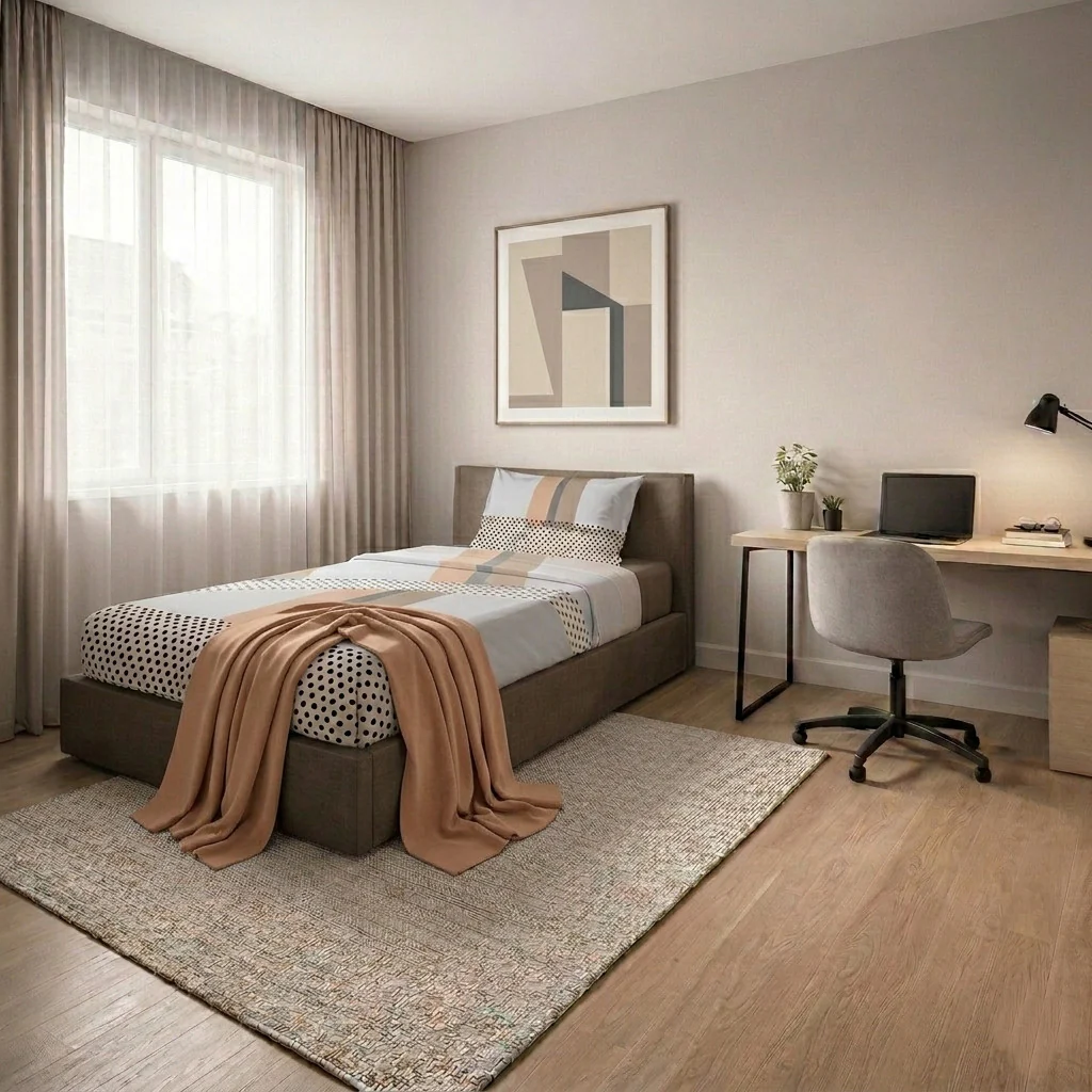 Completo Letto Singolo in Cotone con Stampa Kiljan Beige