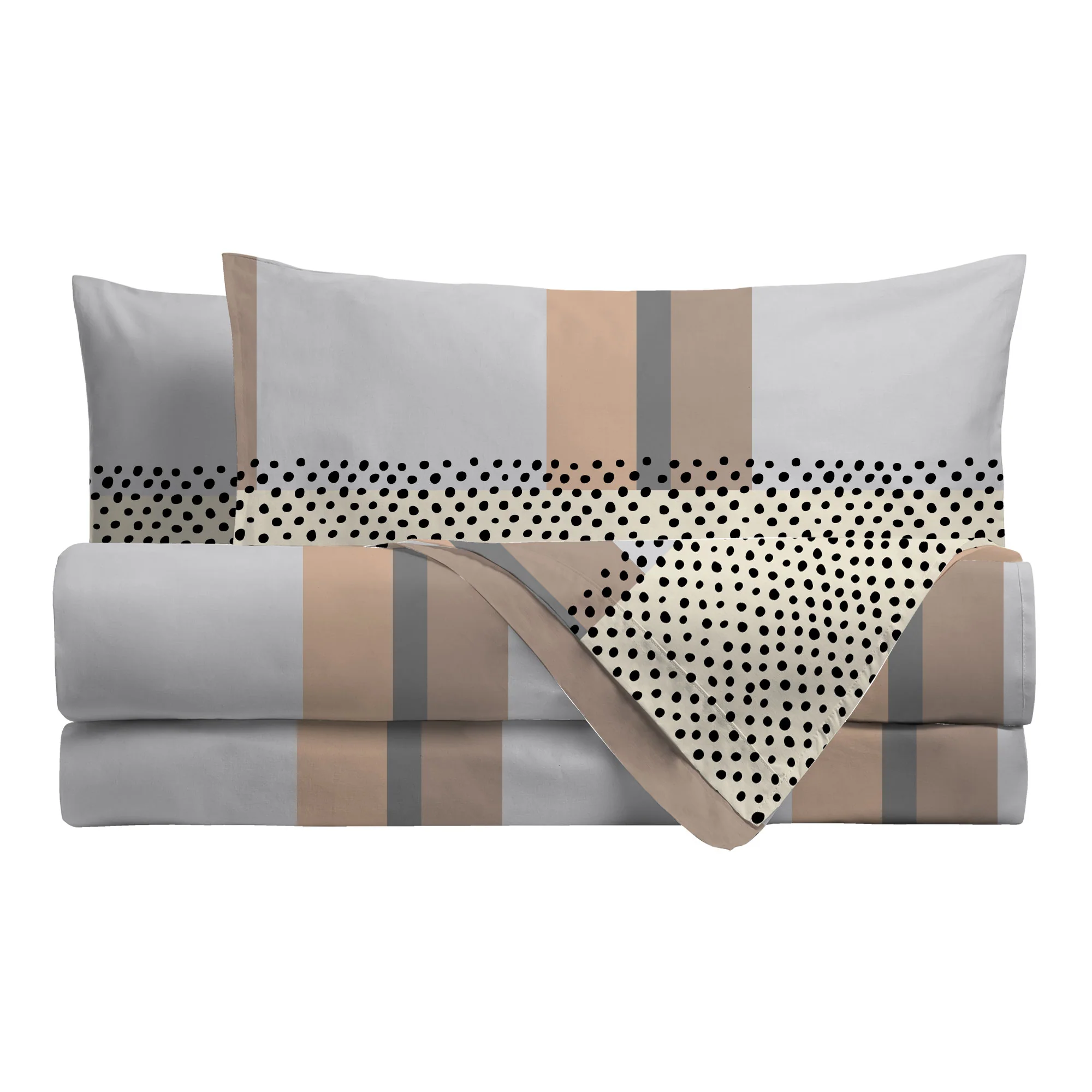 Completo Letto Singolo in Cotone con Stampa Kiljan Beige - Image 2