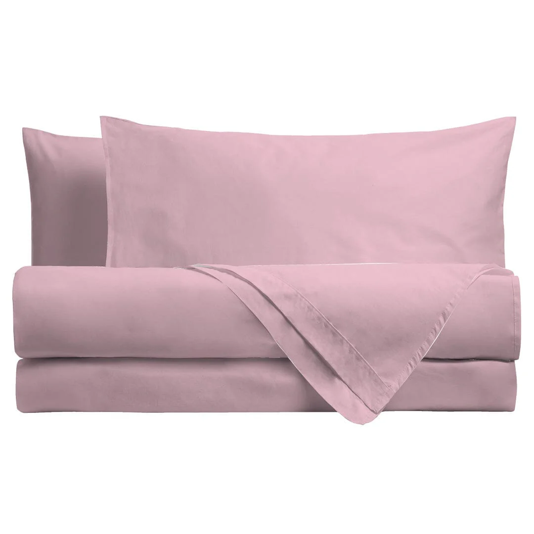 Completo Letto Singolo in Cotone - Tinta Unita Rosa