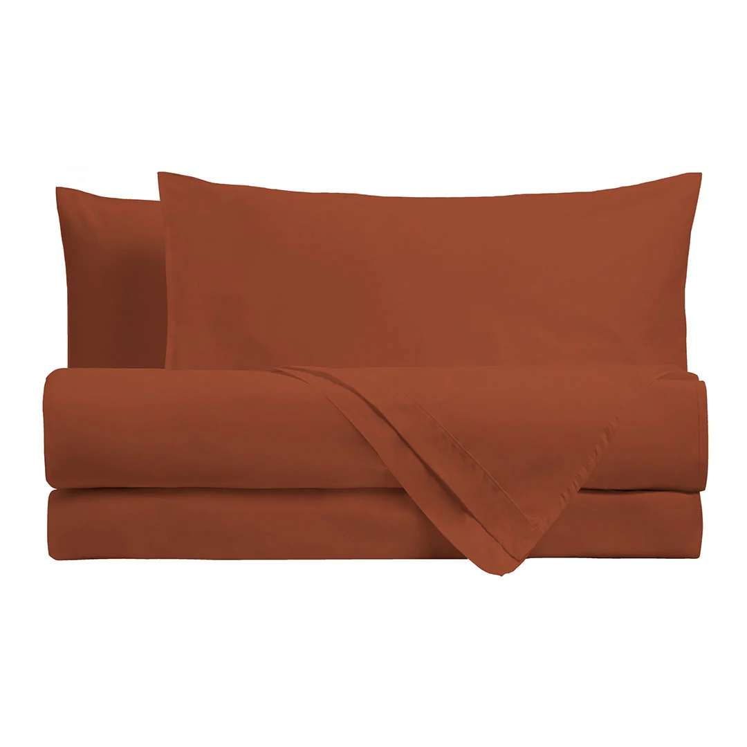 Di Maestro Completo Letto Percalle 200  Matrimoniale Tinta Unita Red Ochre