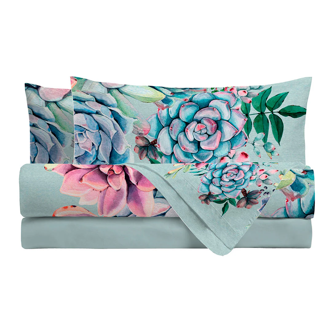 Di Maestro Completo Letto Stampa Digitale  Matrimoniale Desert Bloom Aqua