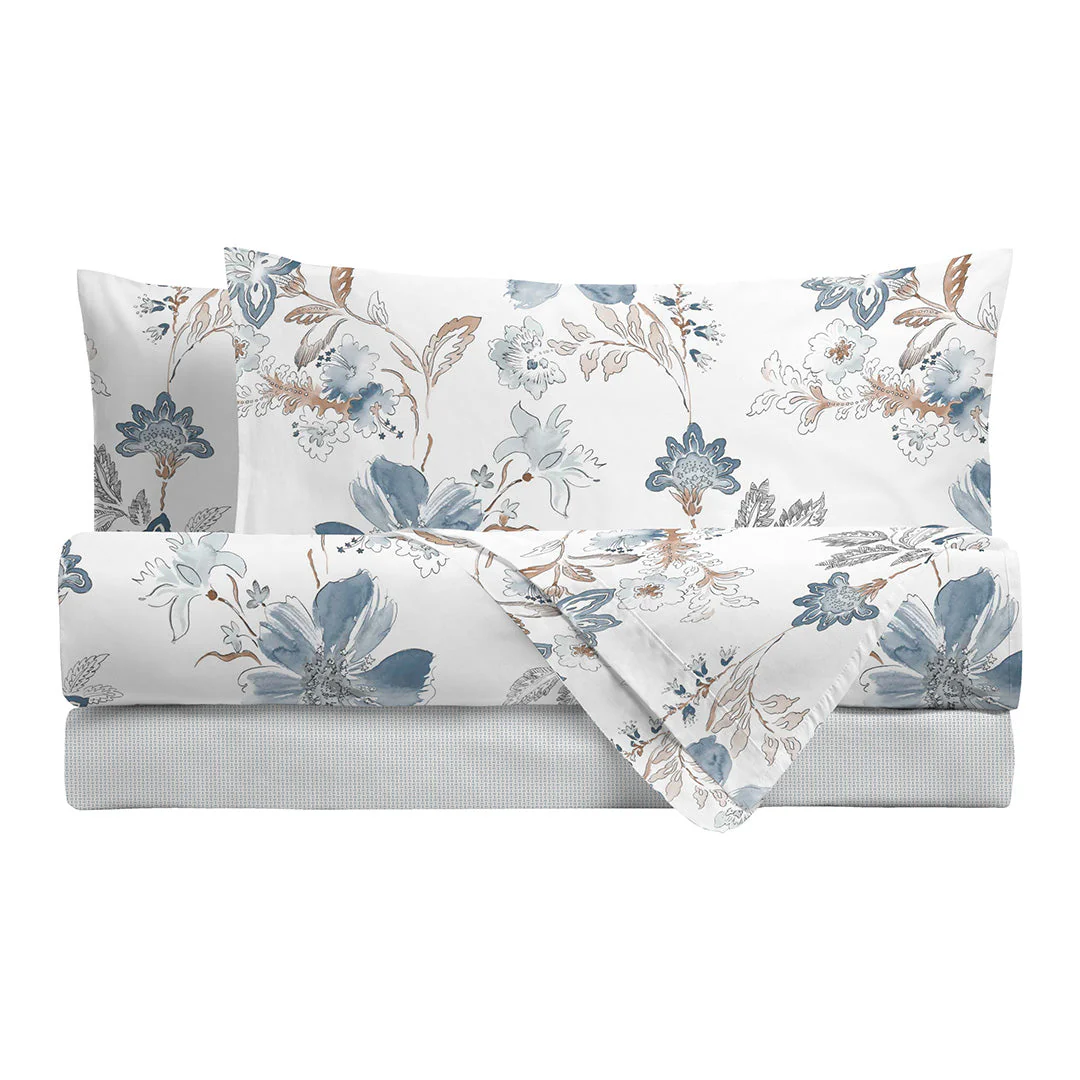 Di Maestro Completo Letto Stampato Matrimoniale Amal Light Blue