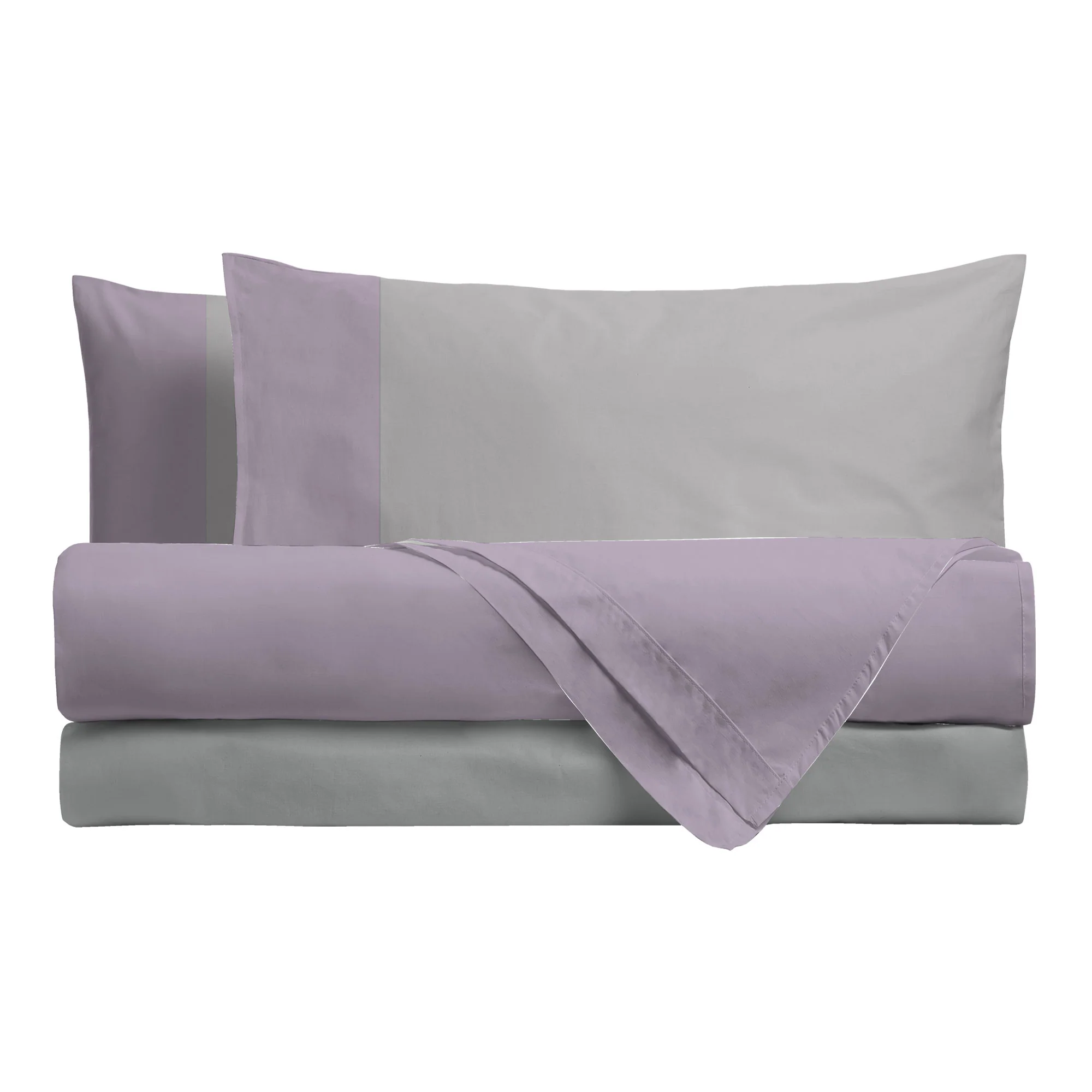 Happidea Completo Letto Piazza e Mezza in Cotone Bicolore Glicine/Perla - Image 2