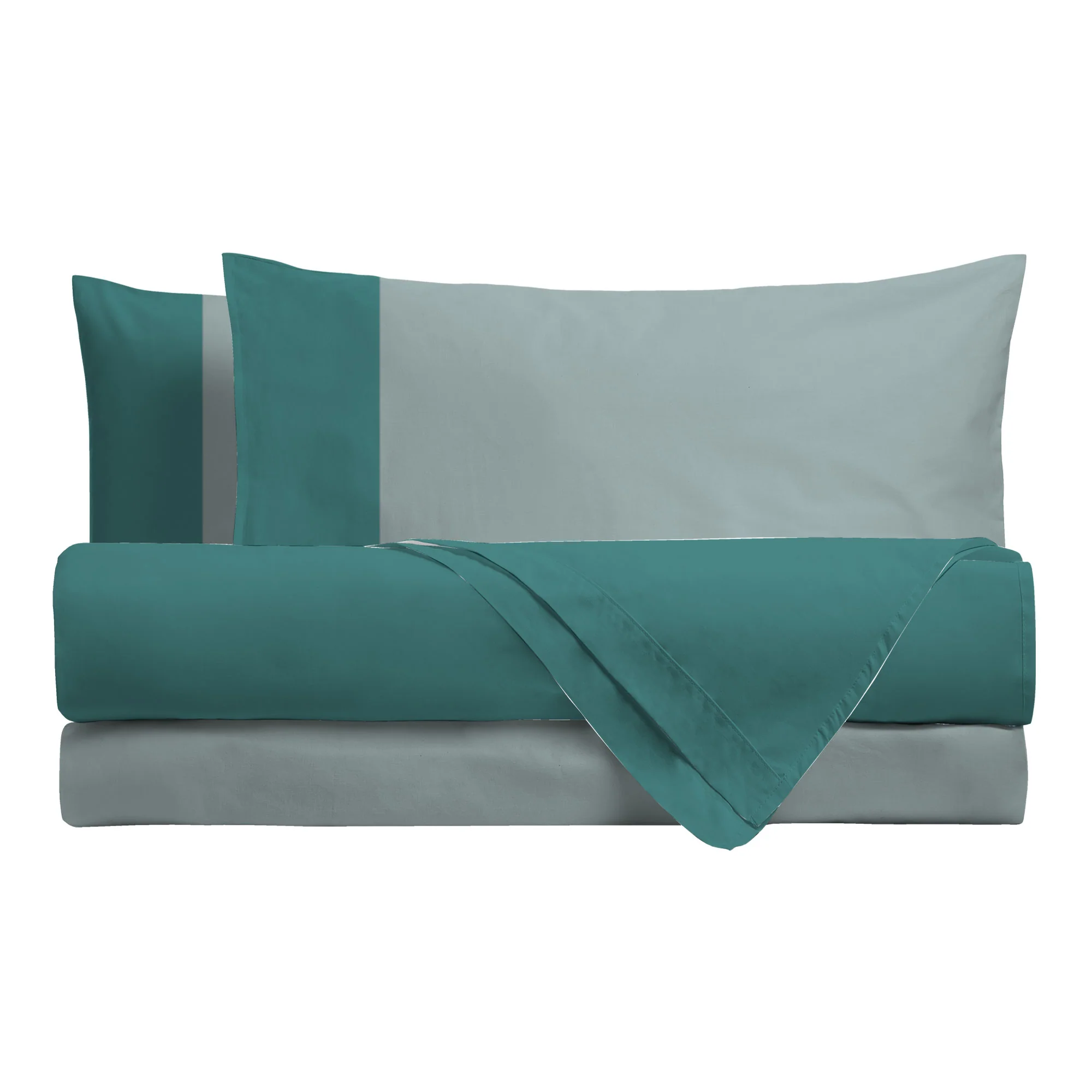 Happidea Completo Letto Piazza e Mezza in Cotone Bicolore Pavone/Laguna - Image 2