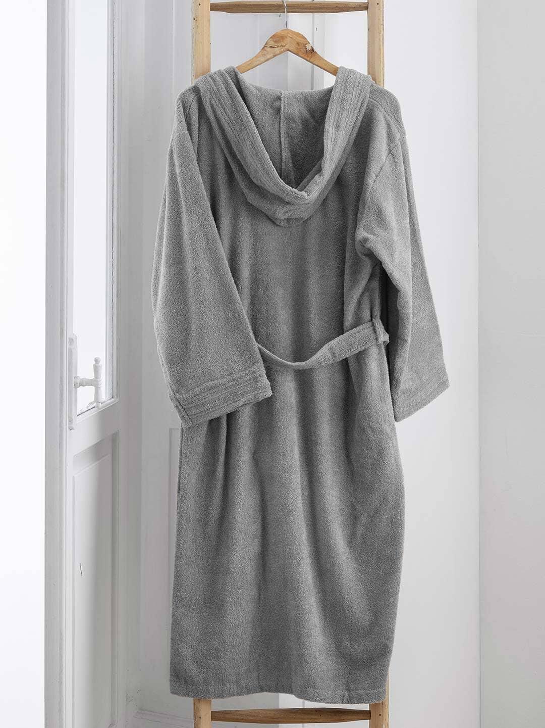 LUXURY COLLECTION DI MAESTRO Accappatoio in Puro Cotone con Cappuccio - Tinta Unita Grigio - Image 3