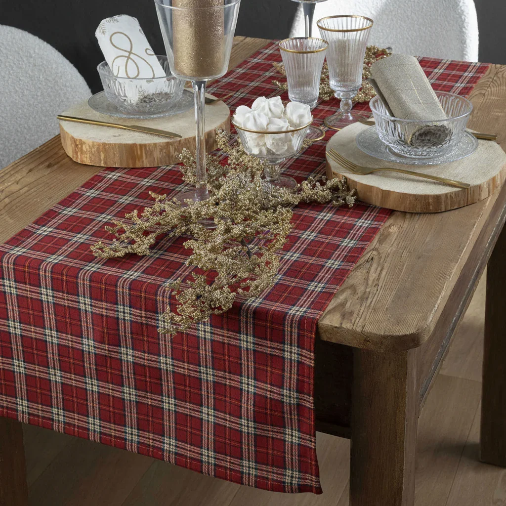 Runner Tinto in Filo 45x140 cm Dolomites Dream Tartan Red - Image 2