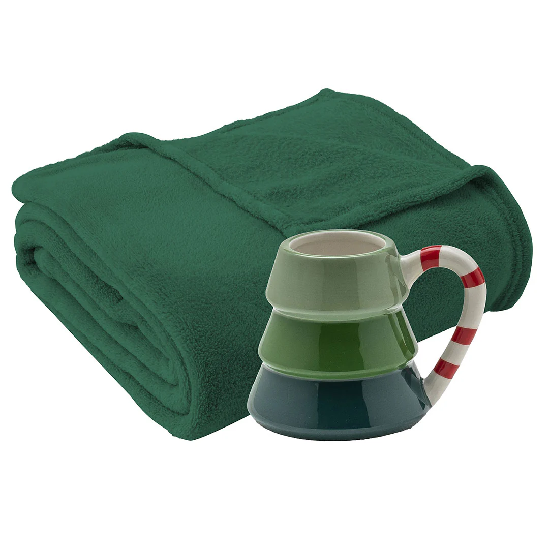 Set Coperta 120x160 cm + Tazza Pyrenees Present Christmas Tree Green