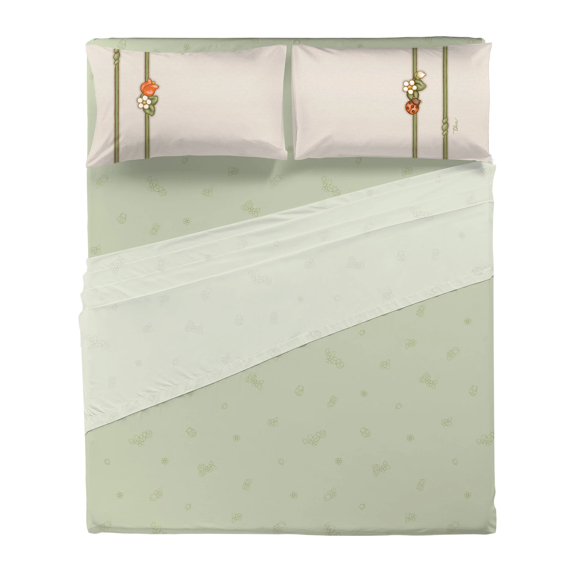 THUN® Completo Letto Matrimoniale in Cotone Country Bloom Green - Image 2