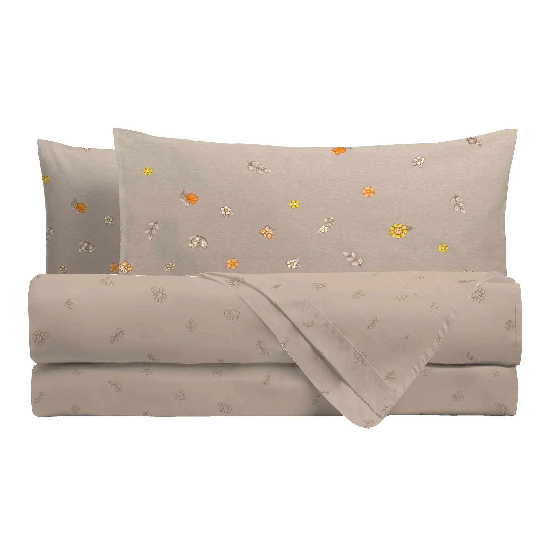 THUN® Completo Letto Matrimoniale in Cotone Country Flowers Beige