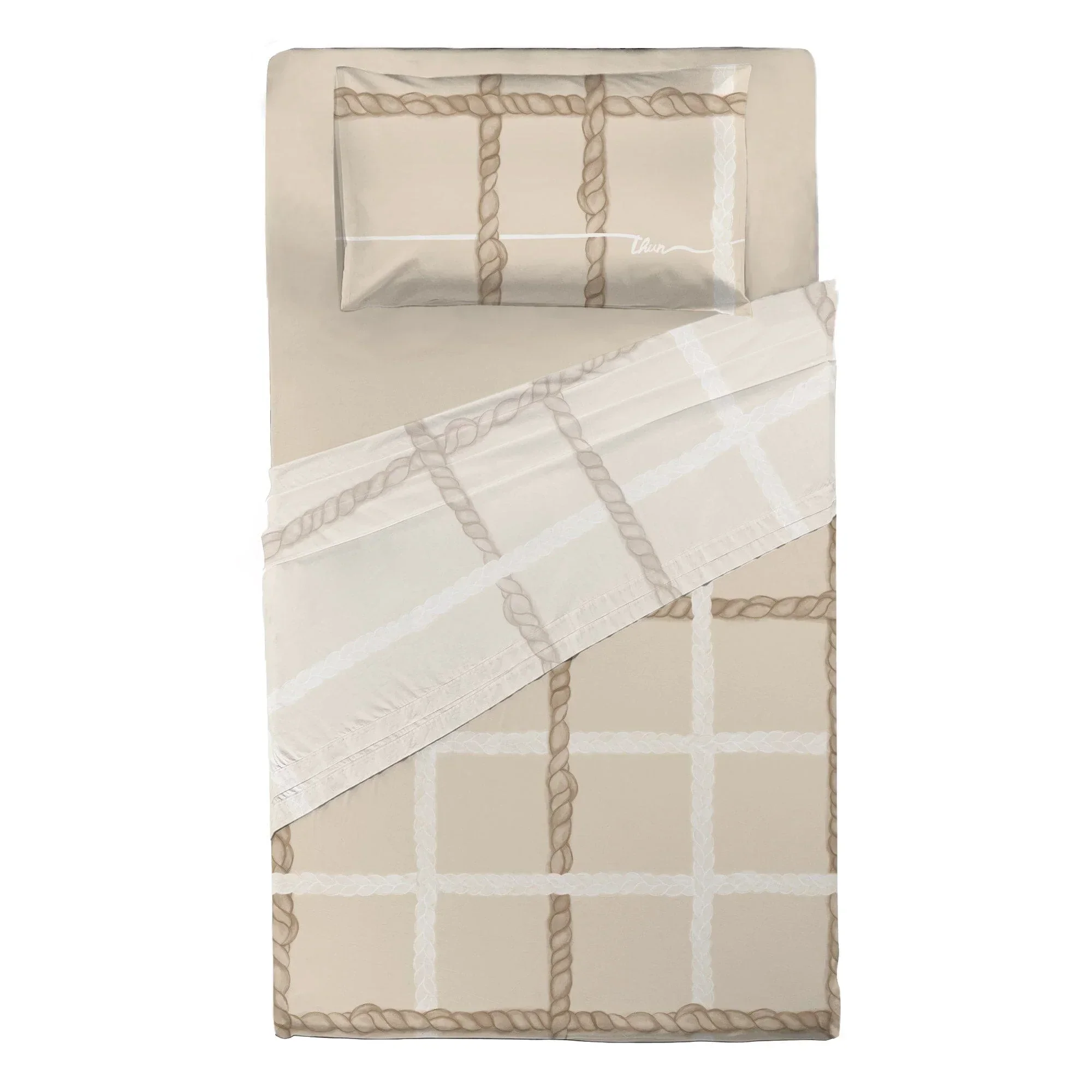THUN® Completo Letto Piazza e Mezza con Stampa Digitale - Fantasia Abbracciami Treccia Beige - Image 2