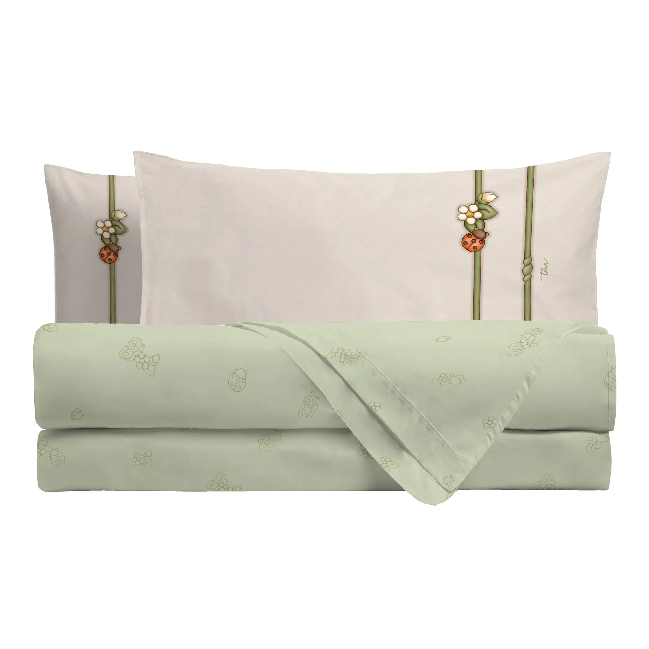 THUN® Completo Letto Piazza e Mezza in Cotone Country Bloom Green