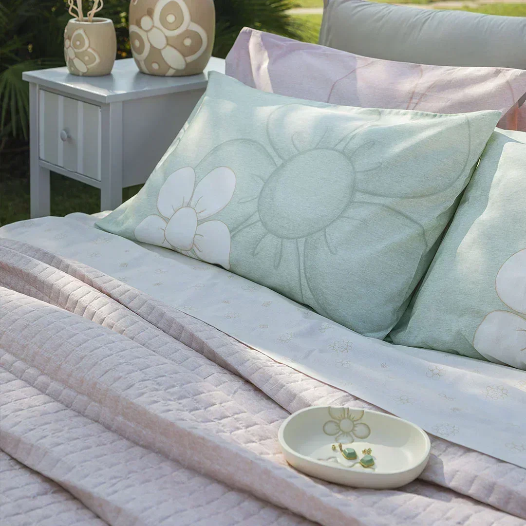 THUN® Completo Letto Matrimoniale in Cotone Iconic Elegance Daisy Green - Image 5