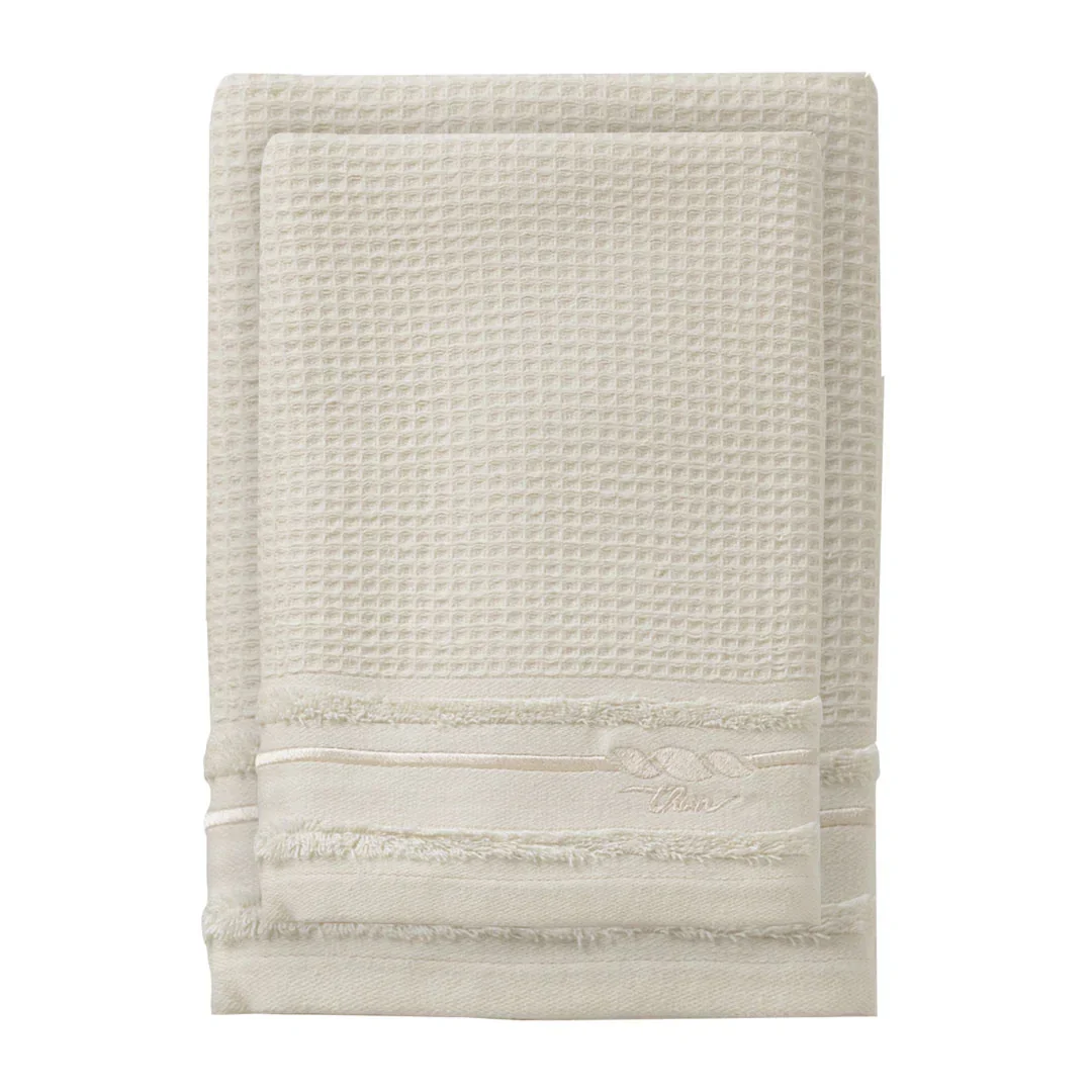 THUN® Set 2 Asciugamani Country Bloom 40x60 + 60x100 cm Tinta Unita Cream