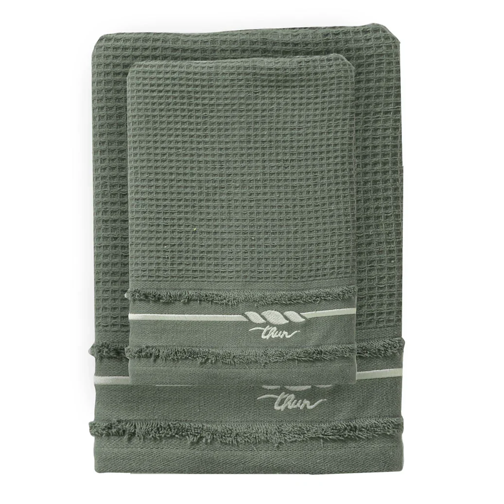 THUN® Set 2 Asciugamani Country Bloom 40x60 + 60x100 cm Tinta Unita Green