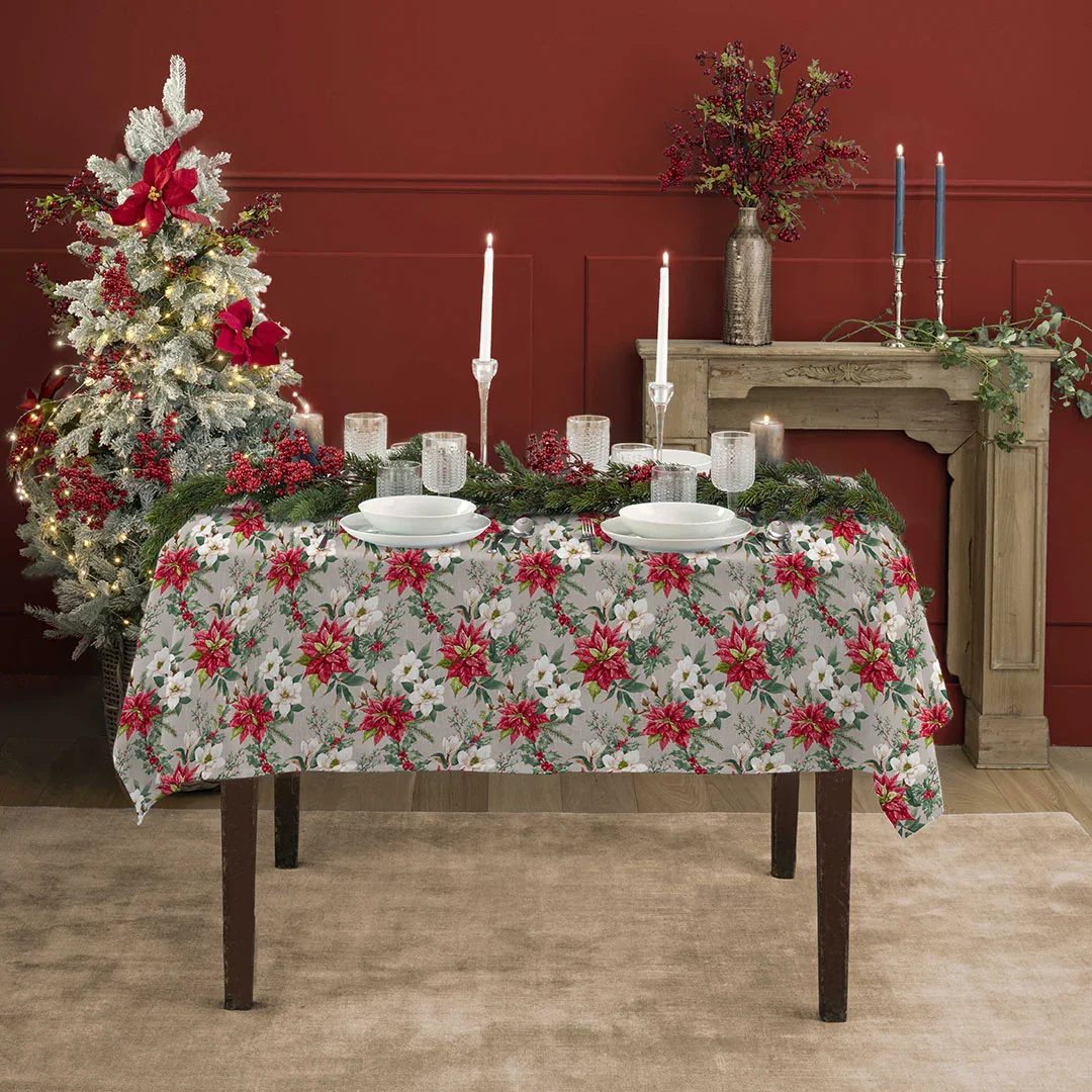 Tovaglia 120x160 cm Deco Dolomites Dream Poinsetta And Flower Taupe - Image 2